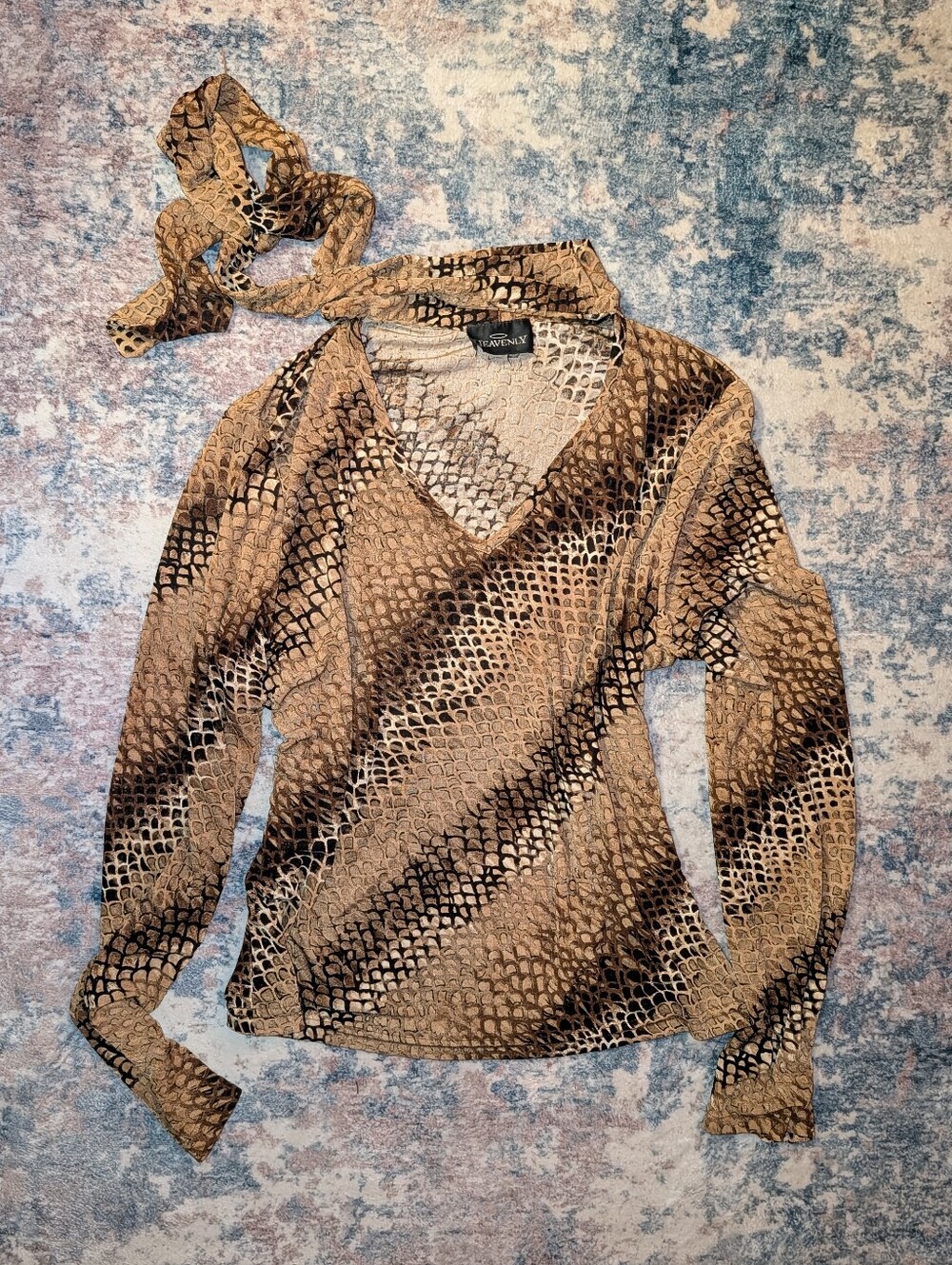 Vintage Snakeskin Long Sleeve Top w/ Neck Scarf
